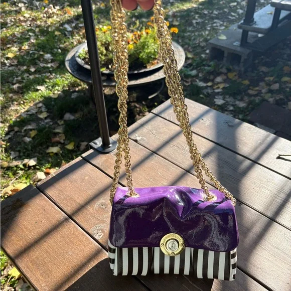 Henry Bendel | Bags | Purple And Black Striped Womens Bag  display picture 1